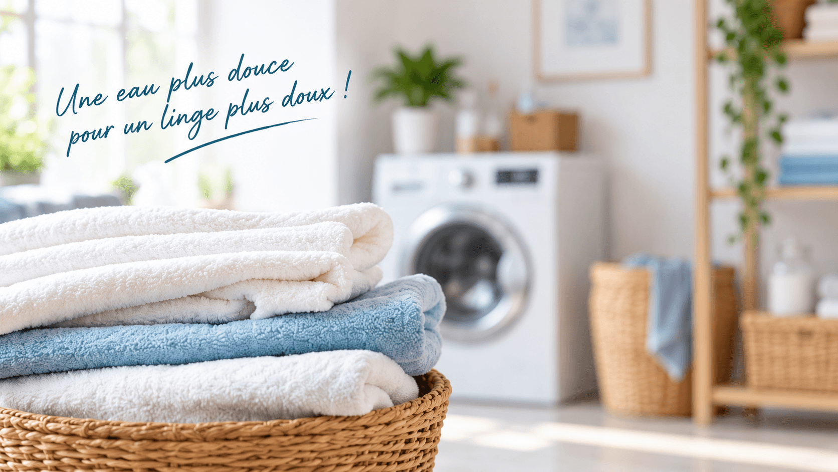 Serviettes dans un panier : une eau plus douce pour un linge plus doux.